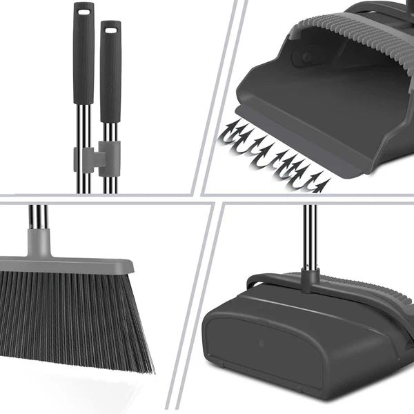 Broom and Dustpan Set Indoor Outdoor, Stand Up Broom Combo for Home Office Use