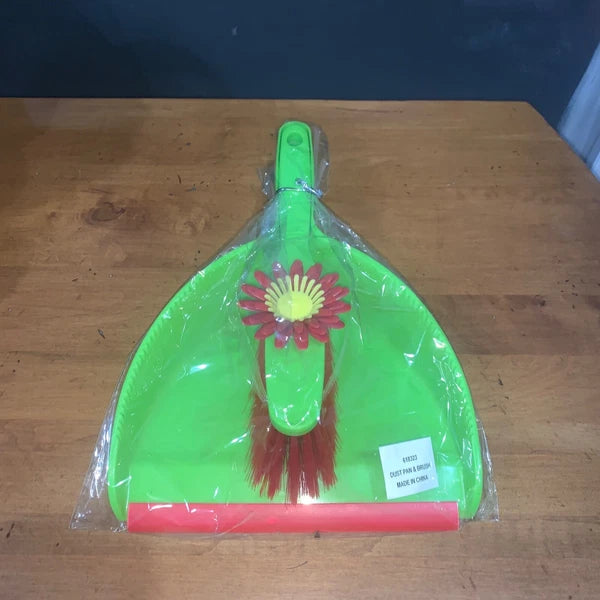 Flower Floral Power Lime Green Dust Pan and Brush Handy Set