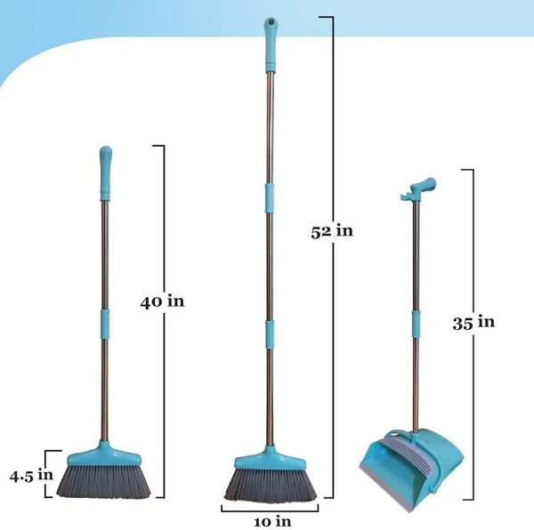 Broom and Dustpan Set Lightweight Upright Lobby Dust Pan Combo Blue