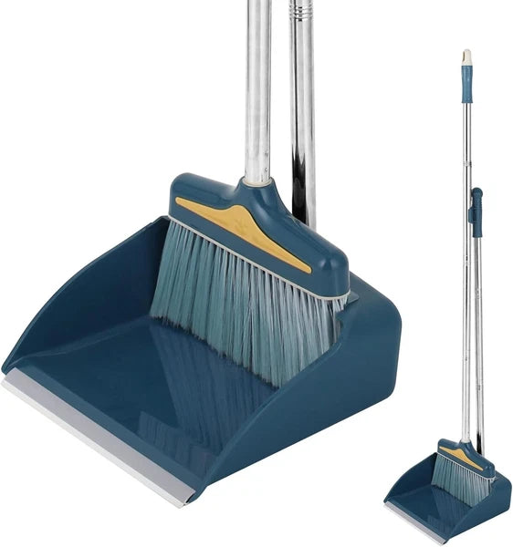 Broom with Dustpan Combo Set,Long Handle Broom and Sturdy Wide Dust Pan for Home