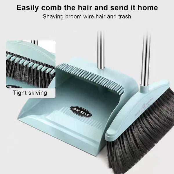 Broom And Dustpan Set Stand Up Broom And Dustpan With Teeth Lightweight Grand