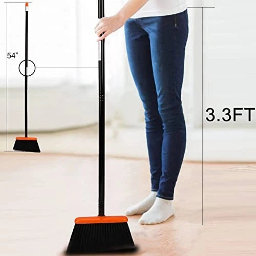 Broom and Dustpan Set with 52" Long Handle for Home A Orange Broom and Dustpan