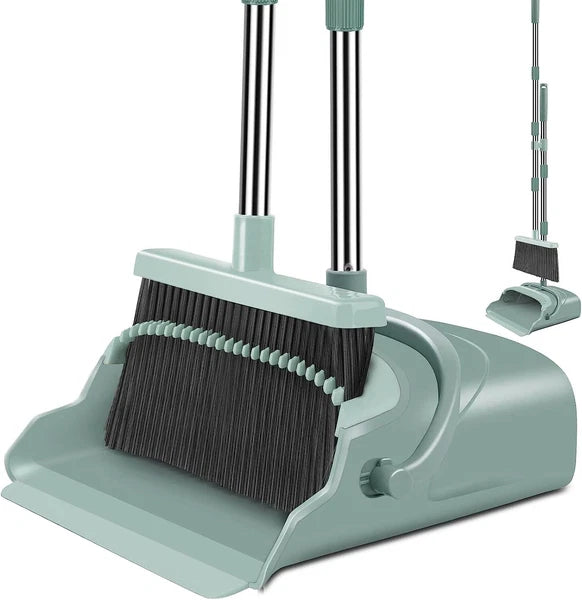 Upgrade Broom and Dustpan Set with Long Handle Broom and Stiff Broom Dust pan