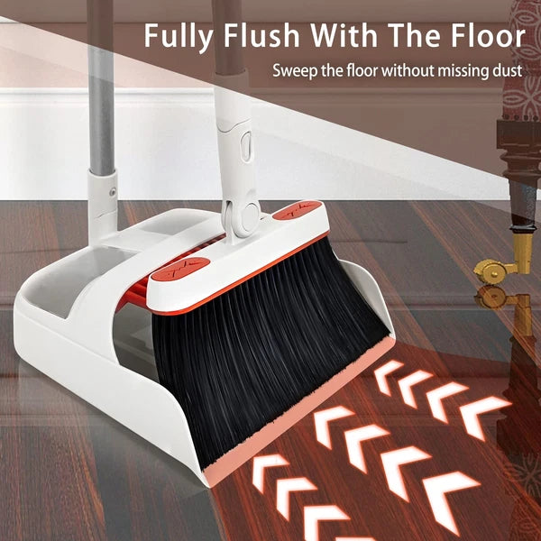 Broom and Dustpan Set Long Handle Lightweight 180° Rotating Upright Standing