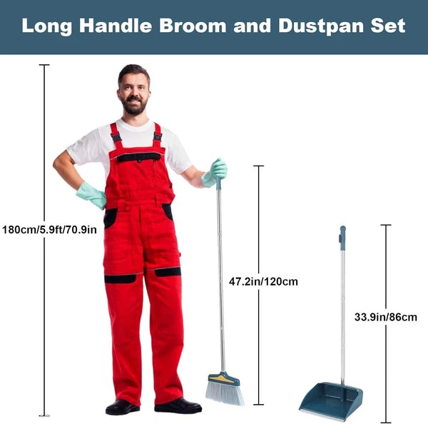 Broom with Dustpan Combo Set,Long Handle Broom and Sturdy Wide Dust Pan for Home