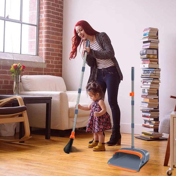 Upgraded broom and dustpan set, equipped with dustpan teeth.