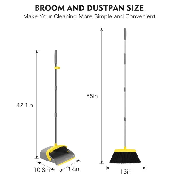 Broom and Dustpan Set, 55-in Long Adjustable Handle Broom Dustpan Combo with ...