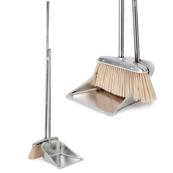 Broom and Dustpan Set for Home, Stainless Steel Broom and Dustpan Set with Lo...