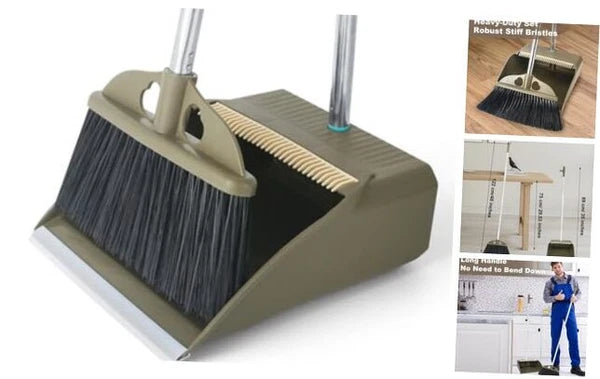 Upgrade Broom with Dustpan Combo Set,48'' Long Handle Stiff Broom Bristles