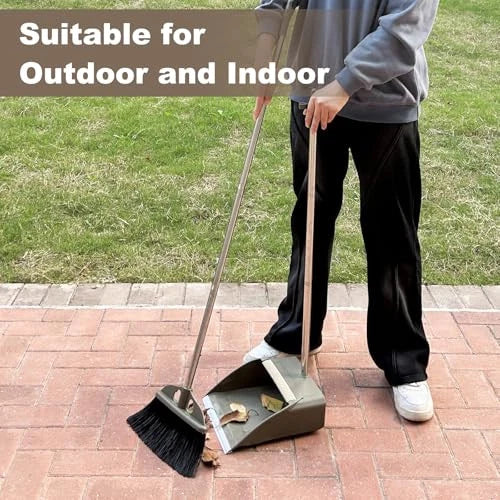 Upgrade Broom with Dustpan Combo Set,48'' Long Handle Stiff Broom Bristles