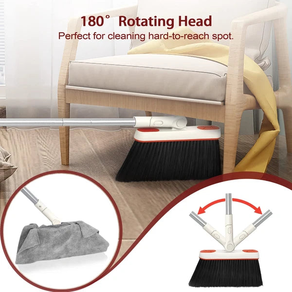 Broom and Dustpan Set Long Handle Lightweight 180° Rotating Upright Standing