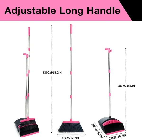 Broom and Dustpan Set, Long Handle Lightweight Dustpans with Broom Combo for Hom