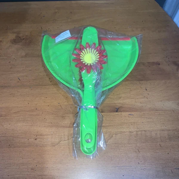 Flower Floral Power Lime Green Dust Pan and Brush Handy Set