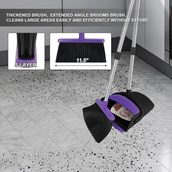 Broom with Dustpan Combo Set, 51" Household Dustpans and Normal, Purple