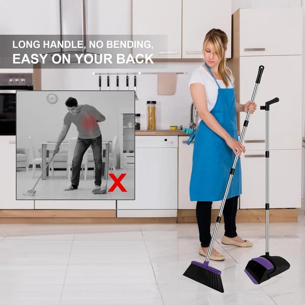 Broom with Dustpan Combo Set, 51" Household Dustpans and Normal, Purple