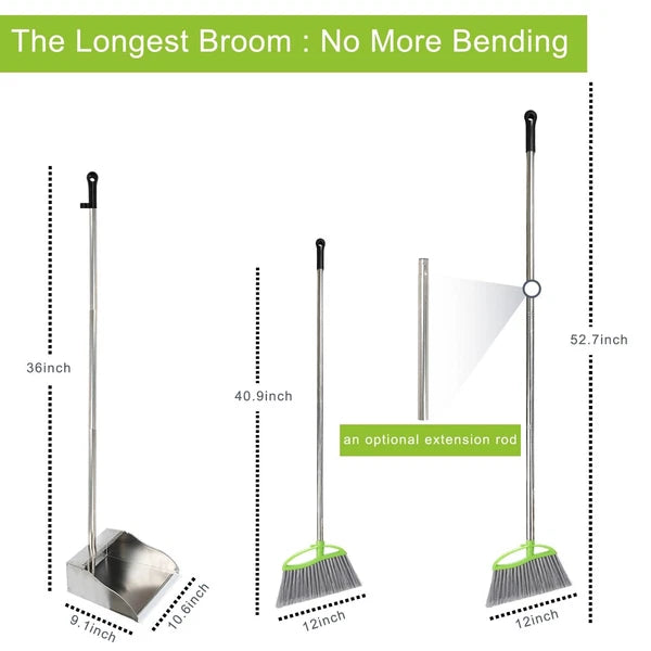 Heavy Duty Broom and Dustpan Set Metal Stand Up Pan with Stiff Bristle Brush
