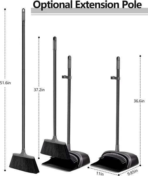 Durable 52'' Long Handle Broom and Dustpan Set with Comb Design for Pet Hair