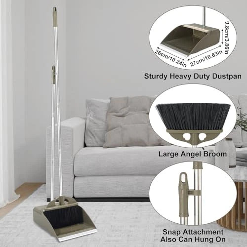 Upgrade Broom with Dustpan Combo Set,48'' Long Handle Stiff Broom Bristles