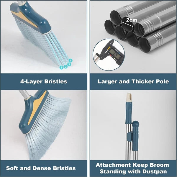 Broom with Dustpan Combo Set,Long Handle Broom and Sturdy Wide Dust Pan for Home