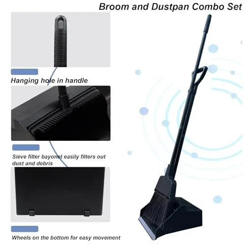 Broom with Dustpan Combo Set Outdoor Upright Dustpan and Broom Set with Long