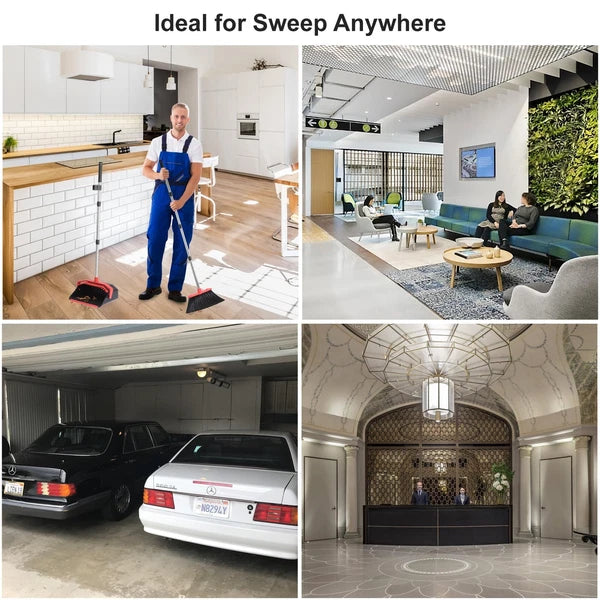 Upgrade Broom And Dustpan Set 51'' Sturdy Long Handle Large Upright Stand Up Bro