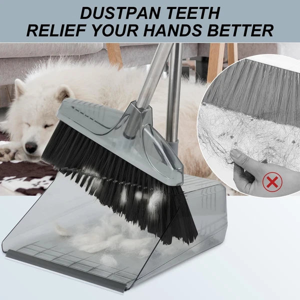 Broom with Dustpan Combo and Set Long Handle Kitchen Brooms and Brush Standing