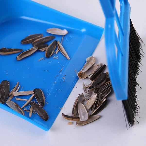 (Blue)Small Hand Broom Dustpan Set Multifunctional Portable Table Top Brush