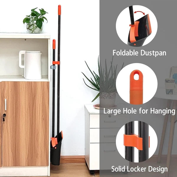 Broom and Dustpan Set for Home, Long Handle Lightweight Indoor Broom Set Heav...