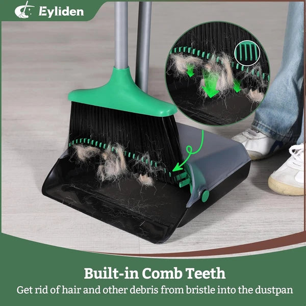 Broom and Dustpan Set, Long Handle Sweep Combo for Home, Office, Kitchen, Lobby,