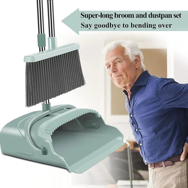 Upgrade Broom and Dustpan Set with Long Handle Broom and Stiff Broom Dust pan