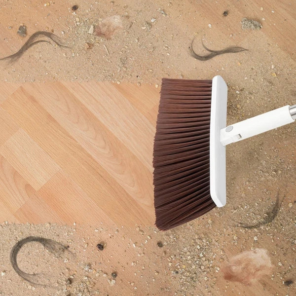 Long Handle Broom & Dustpan Set with Lint Roller for Indoor/Outdoor Use