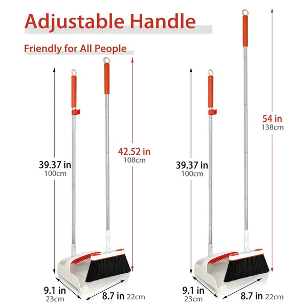 Broom and Dustpan Set Long Handle Lightweight 180° Rotating Upright Standing