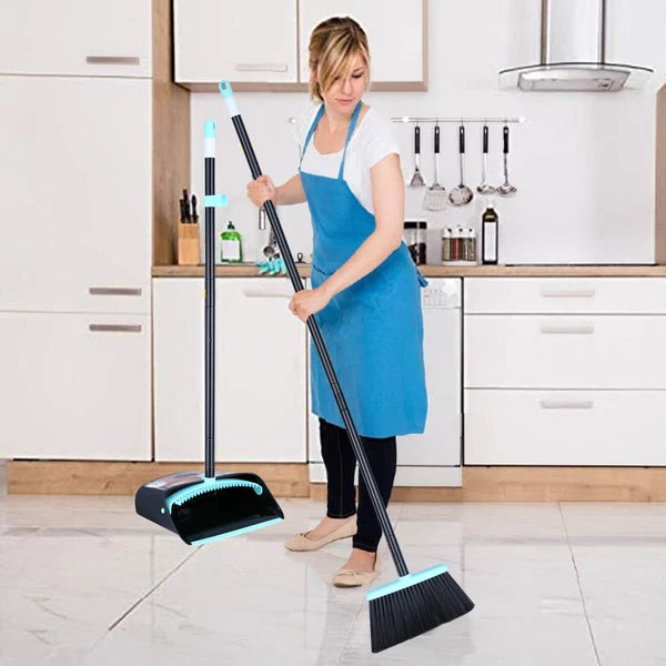 54" Long Handle Broom with Dustpan Combo Set Standing for Indoor Lobby Office