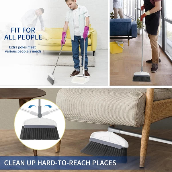 Broom with Dustpan Combo Set 2 in 1 and Long Handle Upright 180° Rotating Brush