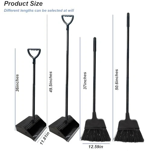 Broom with Dustpan Combo Set Outdoor Upright Dustpan and Broom Set with Long