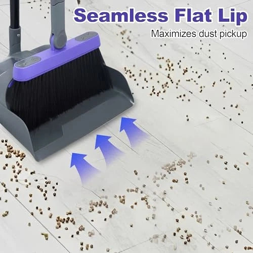 Collapsible Broom with Dustpan Combo, 54 Inch Long Handle Soft Bristle 180