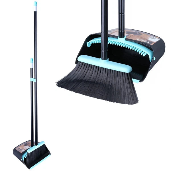 54" Long Handle Broom with Dustpan Combo Set Standing for Indoor Lobby Office