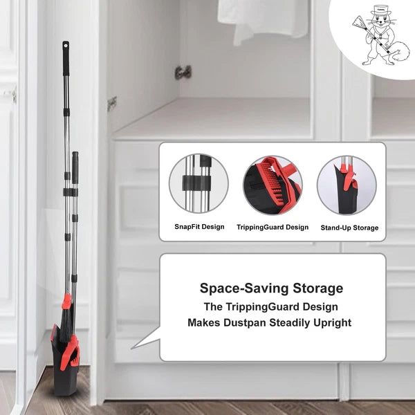 Upgrade Broom And Dustpan Set 51'' Sturdy Long Handle Large Upright Stand Up Bro