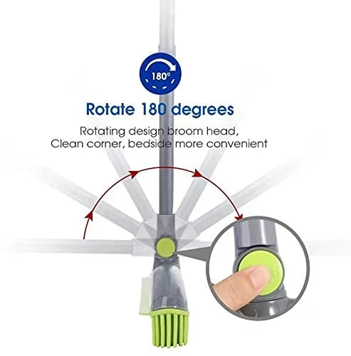 Adjustable Rubber Push Broom & Dustpan Set, Self-Cleaning, Long Handle