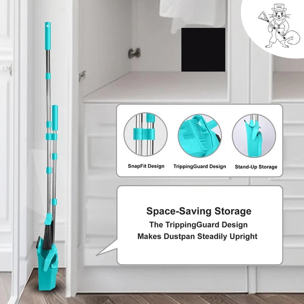 Upgrade Broom And Dustpan Set With 51'' Long Handle Large Upright Brooms And Dus