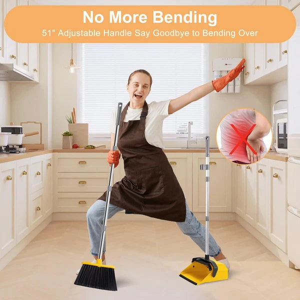 3-Pack Commercial Broom and Dustpan Combo Set, Industrial 51'' Broom and Dust...