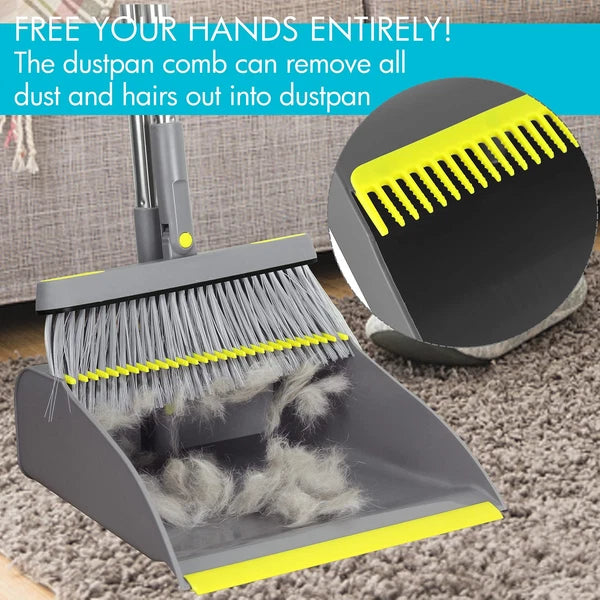 2-Pack Broom and Dustpan Combo Set, 48" Long Adjustable Handle Stand Up Dustp...