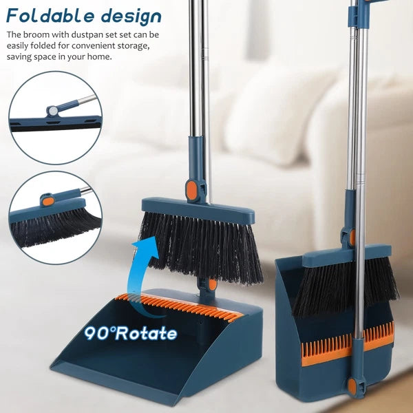 Dustpan and Brush Set Strong Metal Handle Dust Pan & Broom Sweeper Long Handled