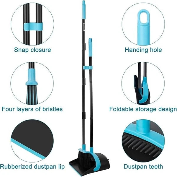 Dust pan and Broom Set with 48" Long Handle