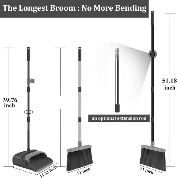 Broom and Dustpan Set for Home, Office, Indoor&Outdoor Sweeping, Stand