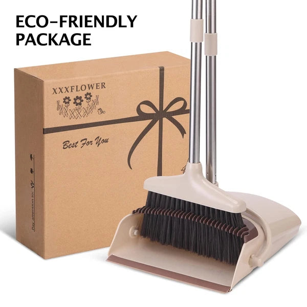 XXFLOWER Broom & Dustpan Set Long Handle Upright Combo for Home Office Pet