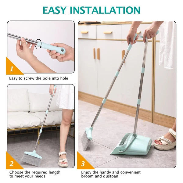 Broom and Dustpan Set with 55" Handle for Home and Office Cleaning