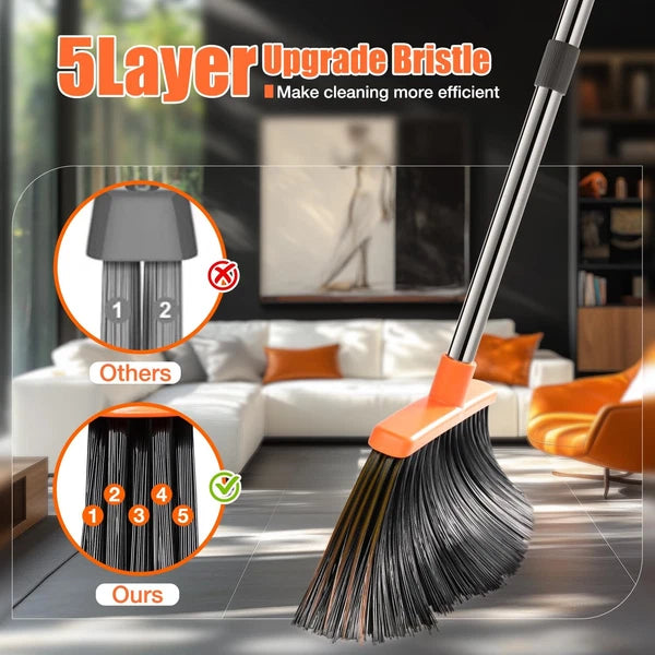 Upgrade Durable Broom and Dustpan Set with 52"Adjustable Long Handle Stand Combo