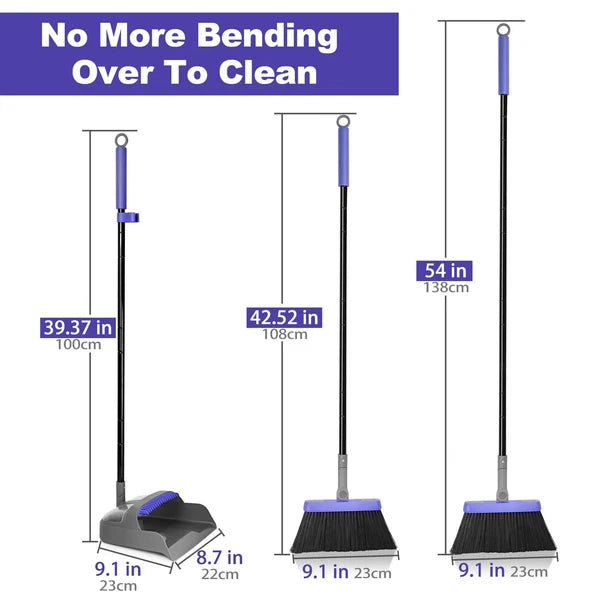 Collapsible Broom Dustpan Set Long Handle Soft Bristle Indoor Outdoor Swivel 54"