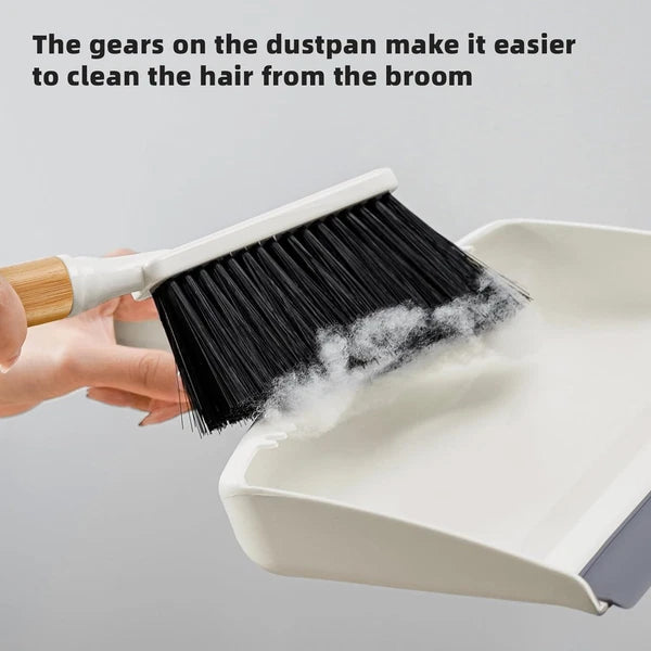 SUBEKYU Dustpan and Brush Set with Bamboo Handle, Hand Mini Broom and Dustpan Se